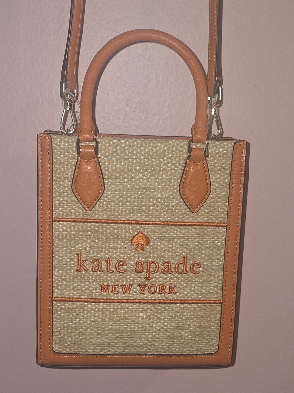NWT Kate Spade Ellie Mini Straw Satchel Bag Orange